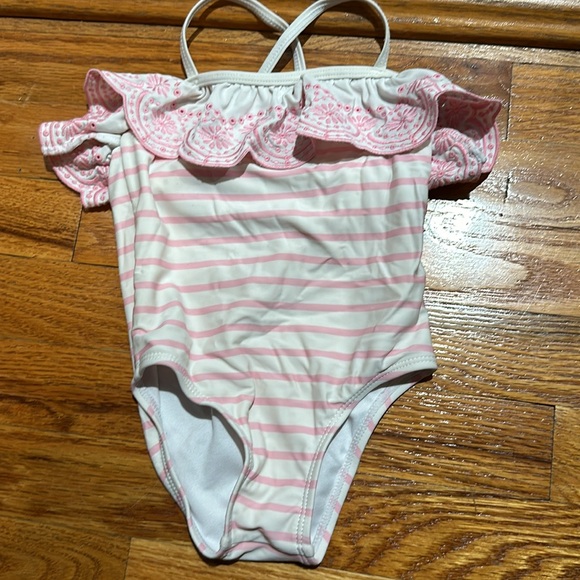 Janie and Jack Pink striped bathing suit with appliqué details! - Picture 6 of 7